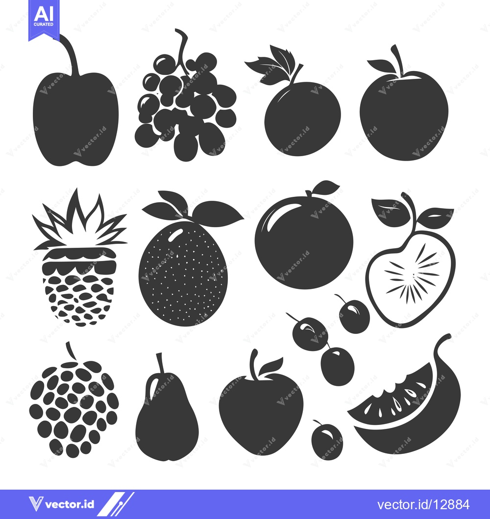 Premium Vector dari A Collection of Black and White Fruit Silhouettes