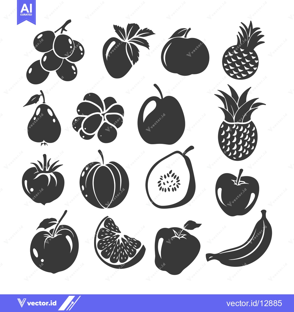 Premium Vector dari A Collection of Black and White Fruit Silhouettes