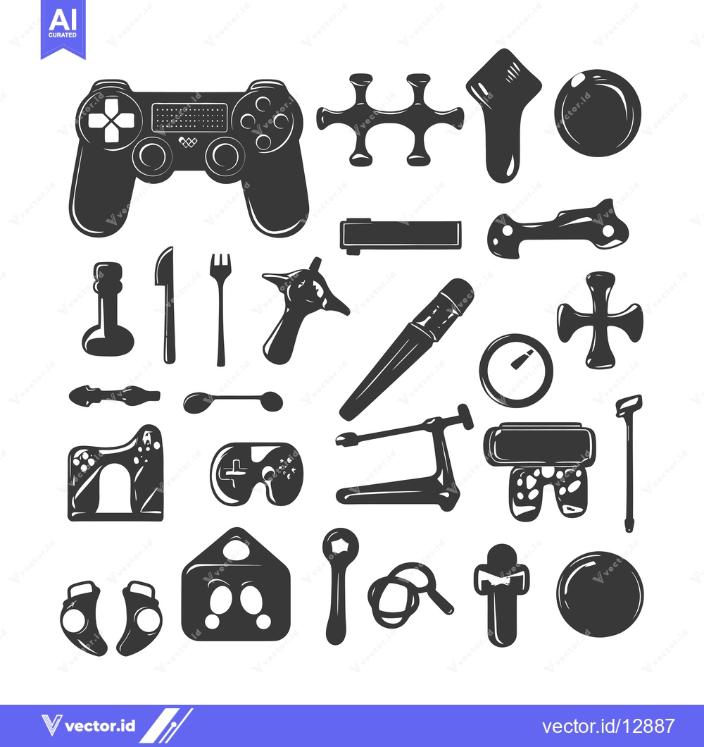 Premium Vector dari A Collection of Black and White Game Controller Accessories
