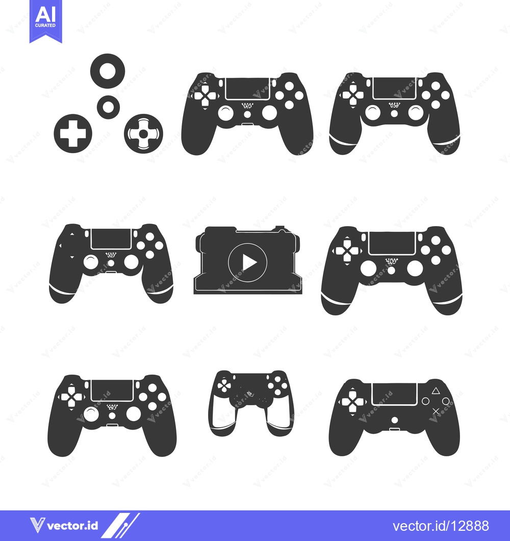Premium Vector of A Collection of Black and White Game Controller Silhouettes