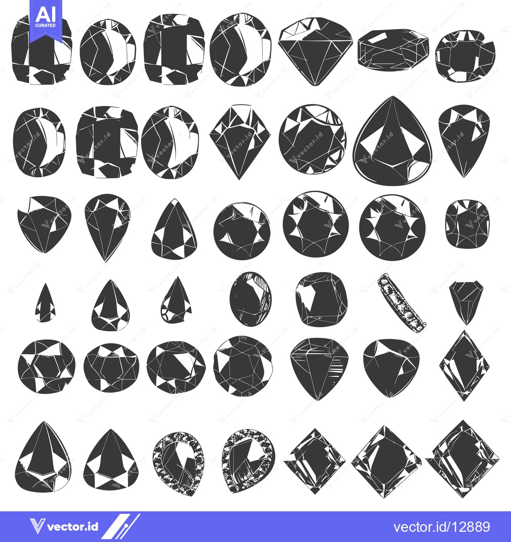 Premium Vector dari A Collection of Black and White Gemstone Illustrations