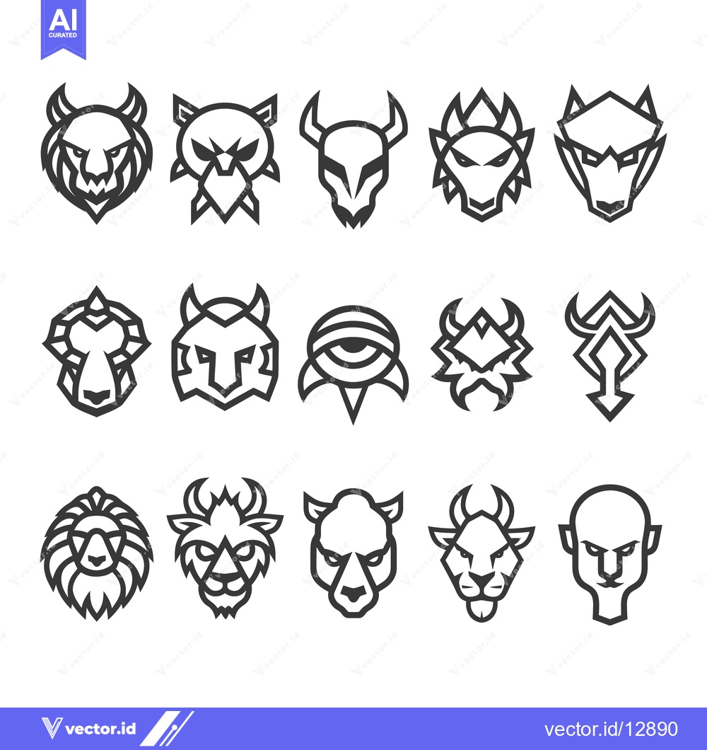 Premium Vector of A Collection of Black and White Geometric Animal Head Logos