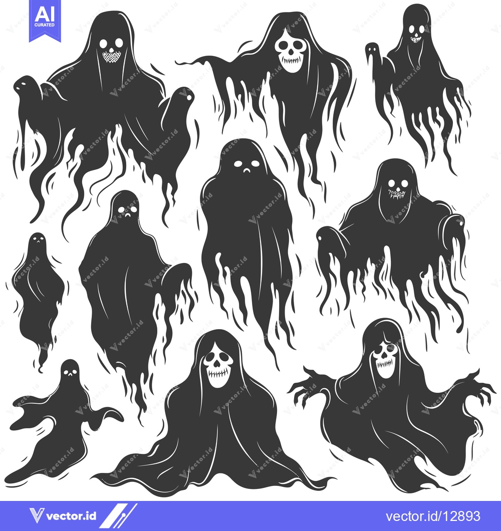 Premium Vector dari A Collection of Black and White Ghost Silhouettes