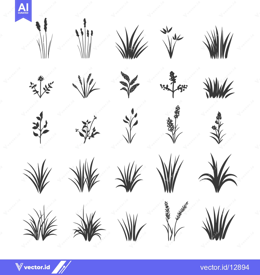 Premium Vector dari A Collection of Black and White Grass Silhouettes