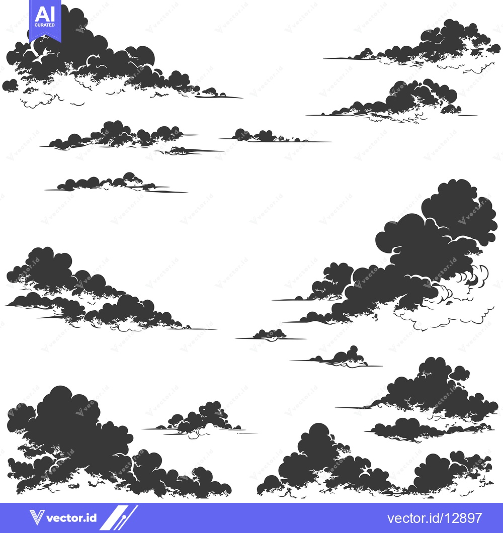 Premium Vector of A Collection of Black and White Hand-Drawn Cloud Silhouettes