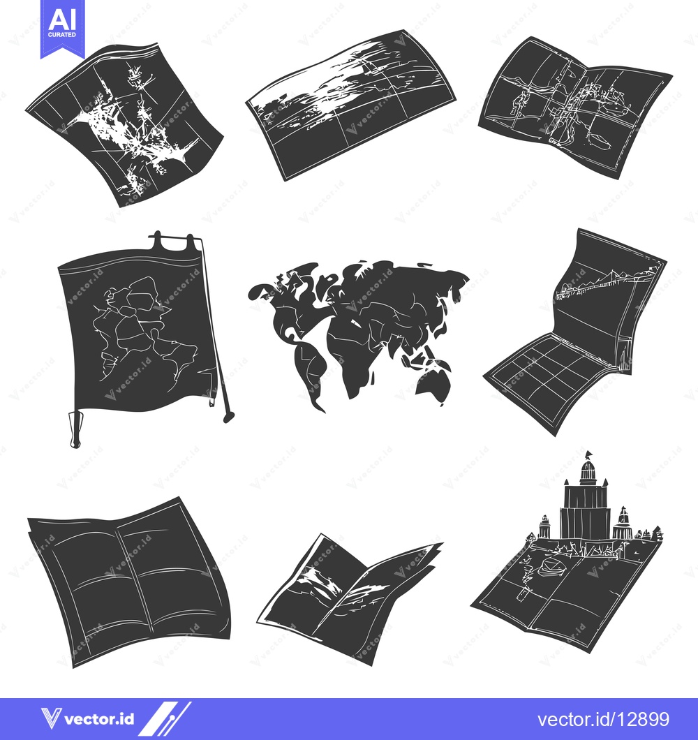 Premium Vector dari A Collection of Black and White Hand-Drawn Maps