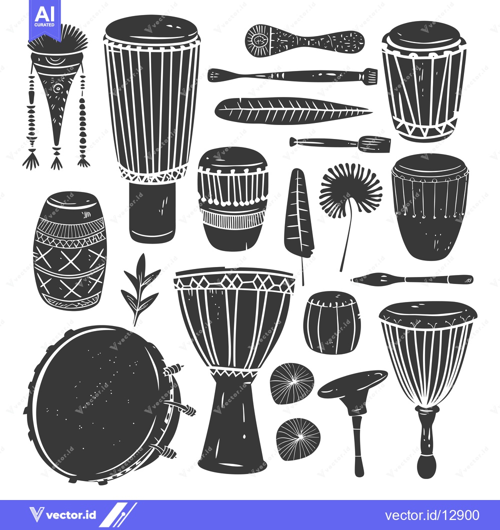 Premium Vector dari A Collection of Black and White Hand-Drawn Percussion Instruments