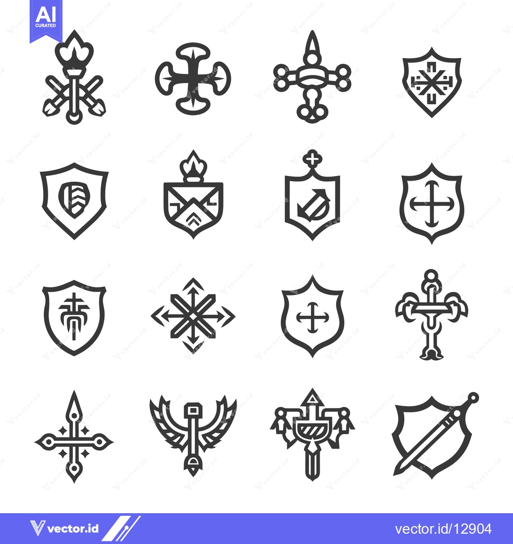 Premium Vector of A Collection of Black and White Heraldic and Religious Symbols