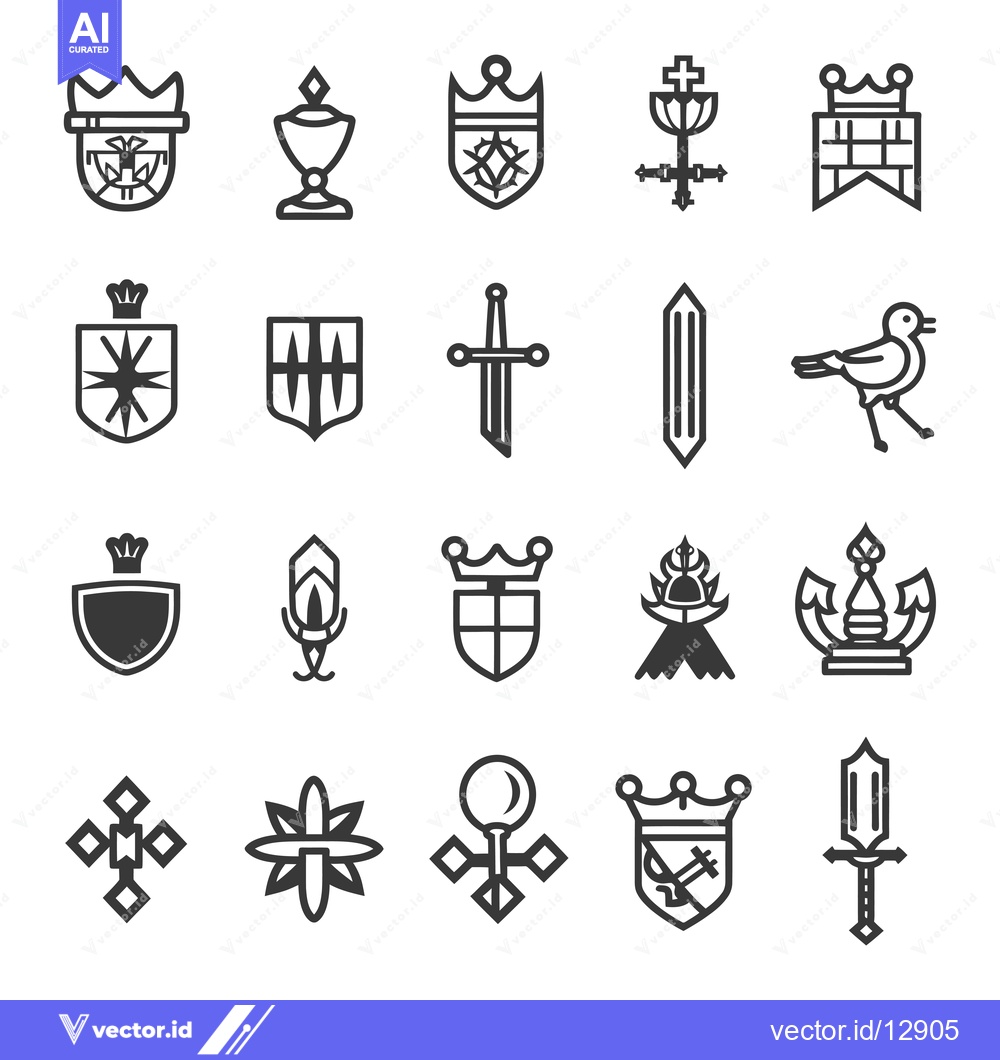 Premium Vector of A Collection of  Black and White Heraldic Design Elements