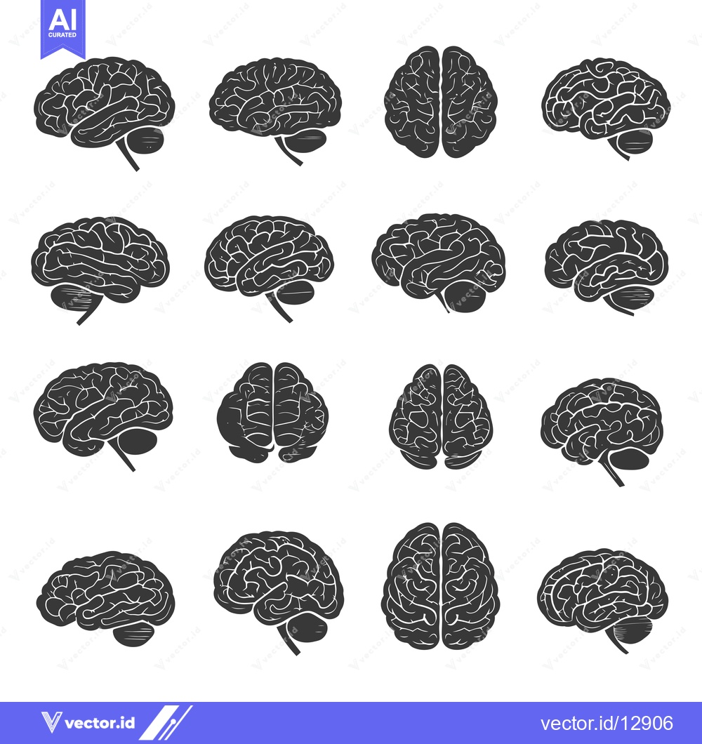 Premium Vector dari A Collection of Black and White Human Brain Silhouettes