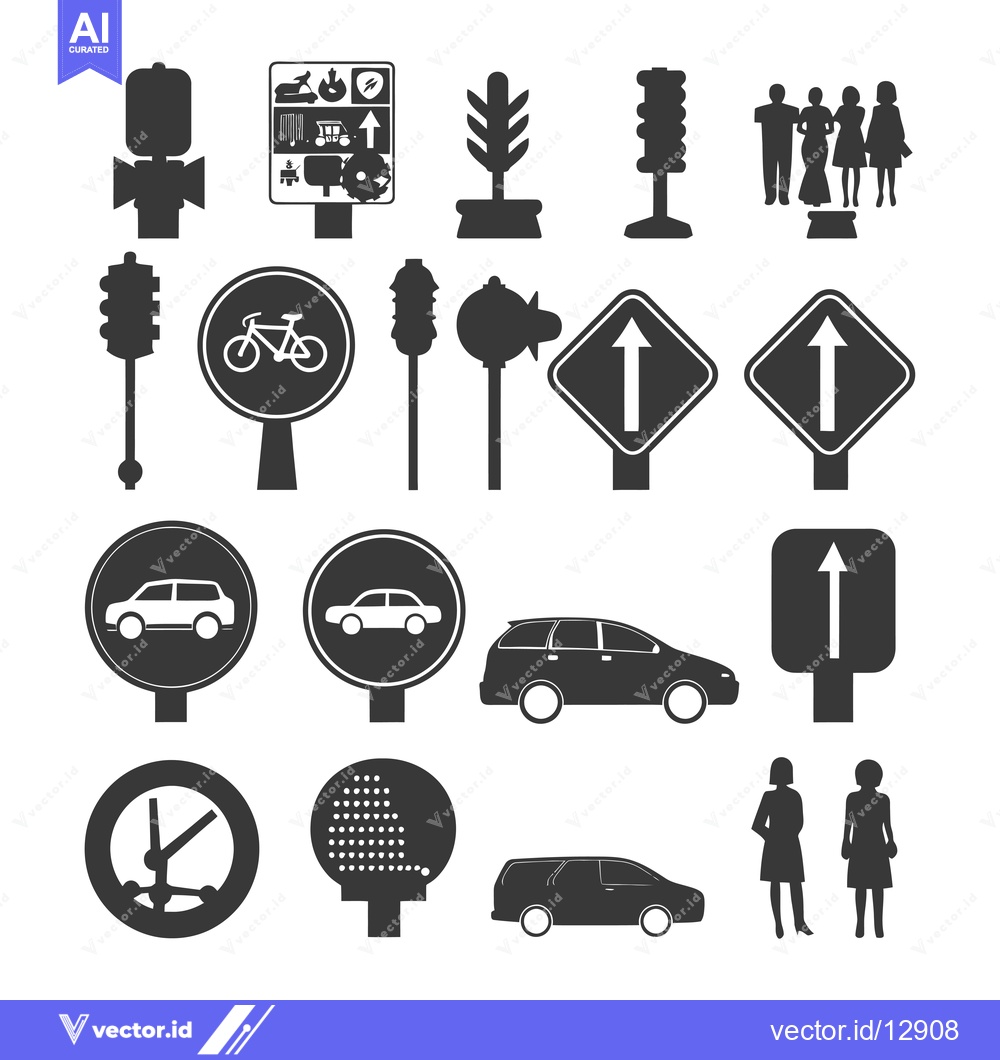 Premium Vector dari A Collection of Black and White Icons Depicting Various City and Traff