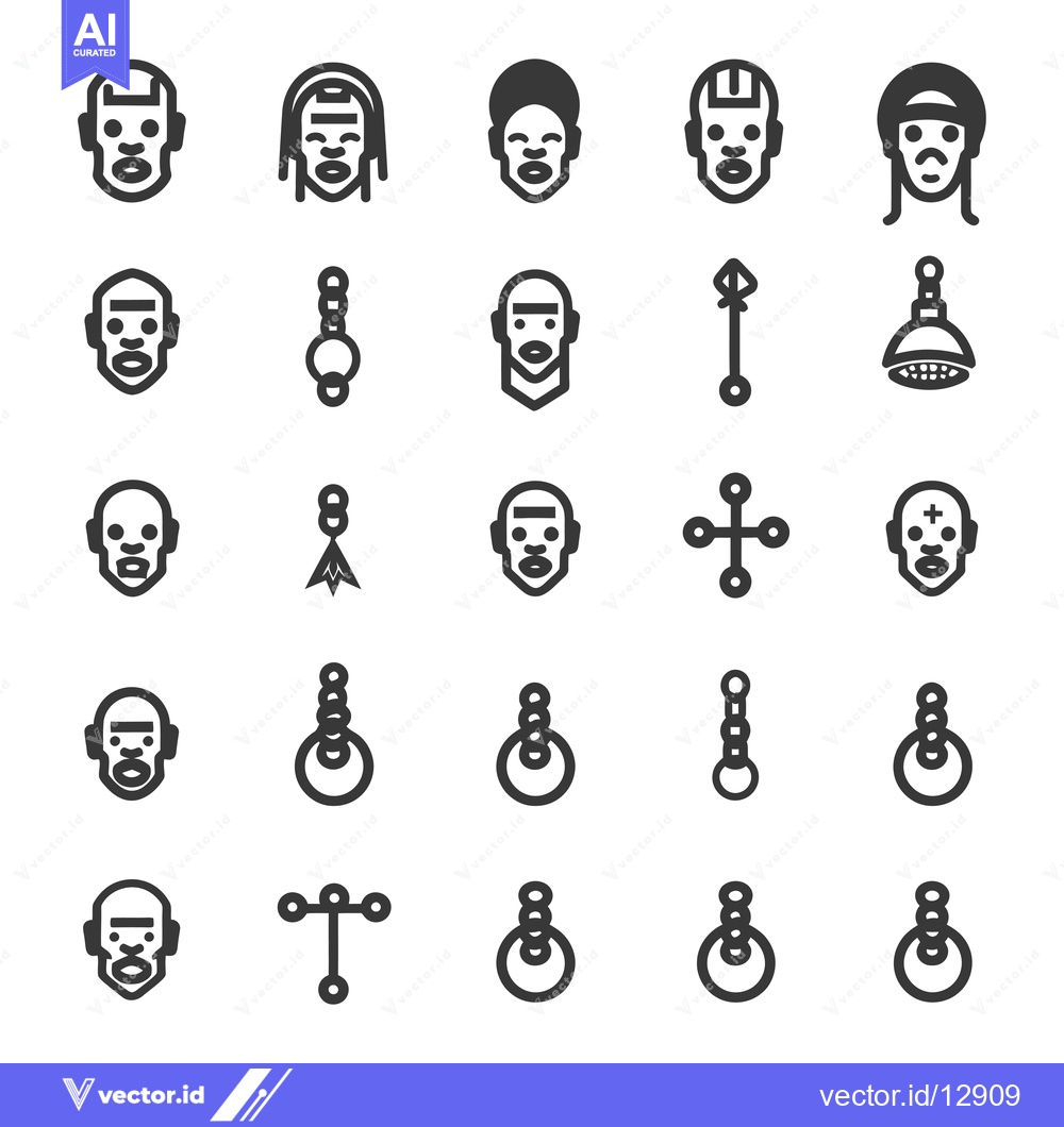 Premium Vector dari A Collection of Black and White Icons Featuring Male Faces and Abstrac