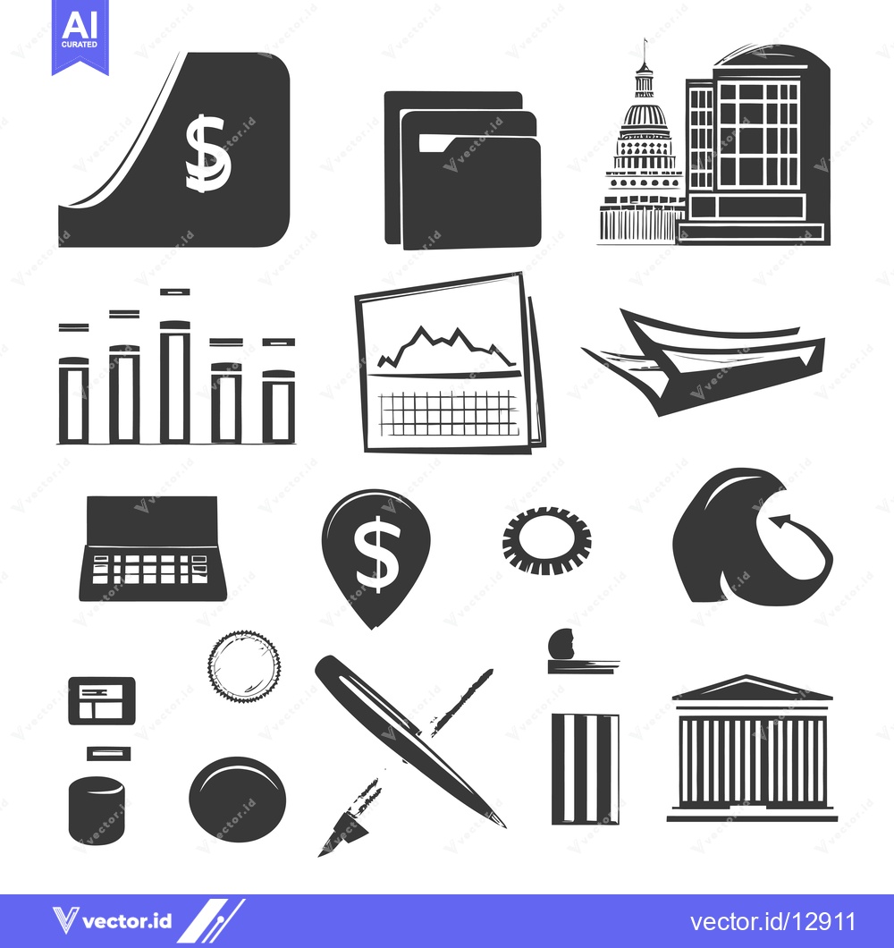 Premium Vector dari A Collection of Black and White Icons Related to Business, Finance, an