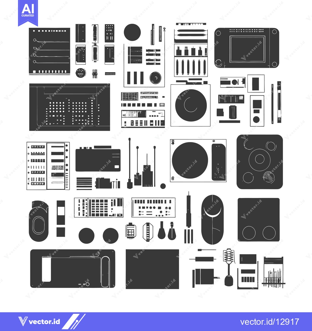 Premium Vector of A Collection of Black and White Illustrations of Music Production Equi