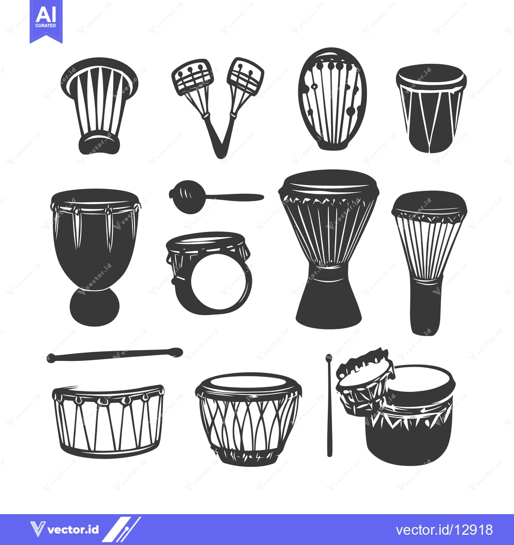 Premium Vector dari A Collection of Black and White Illustrations of Various Drums