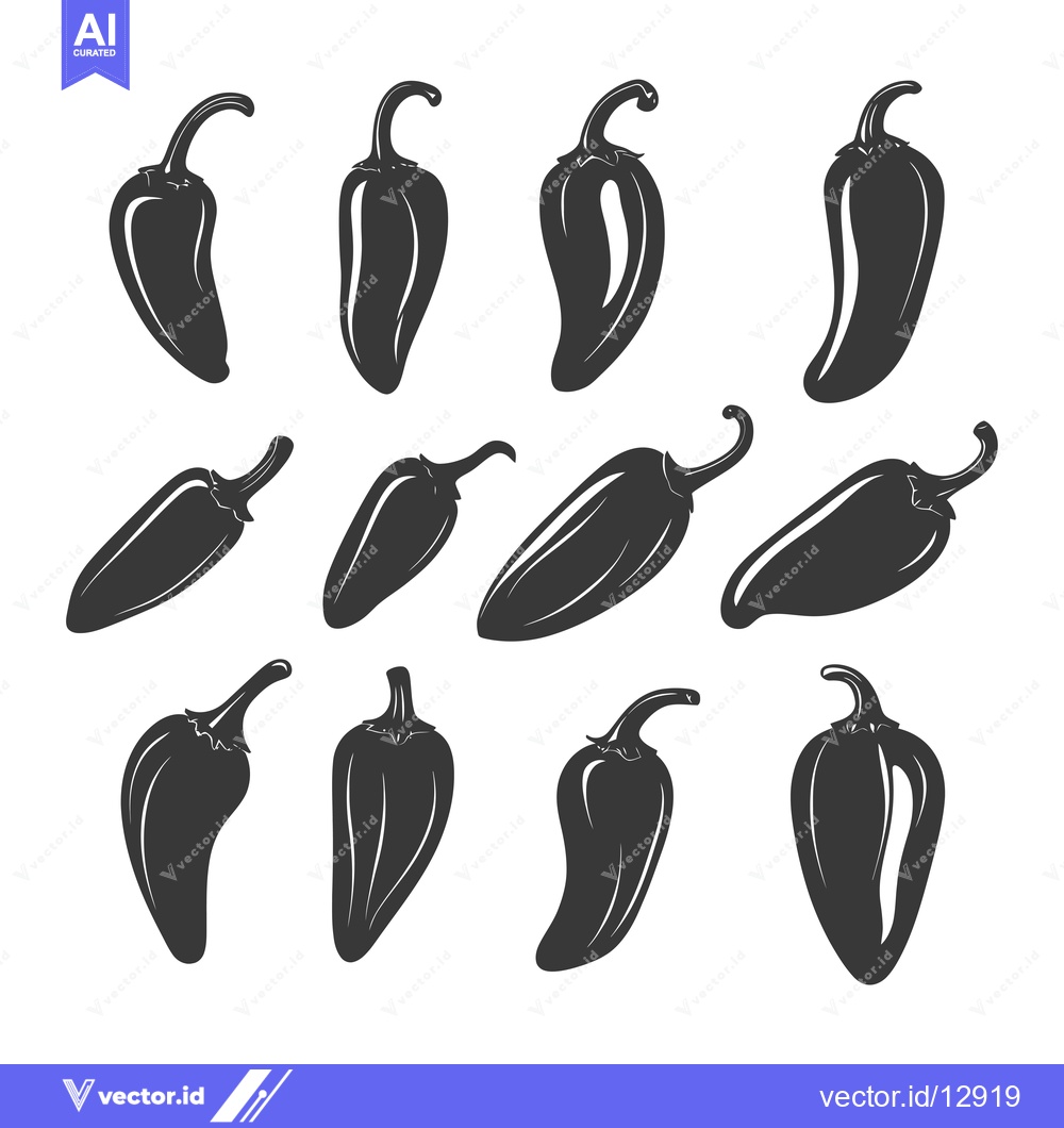 Premium Vector of A Collection of Black and White Jalapeno Pepper Silhouettes