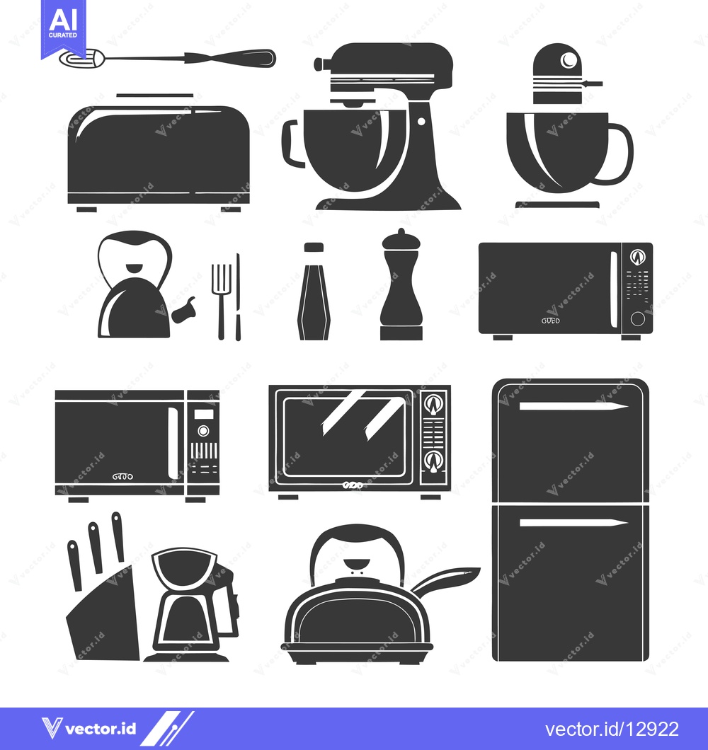 Premium Vector dari A Collection of Black and White Kitchen Appliances