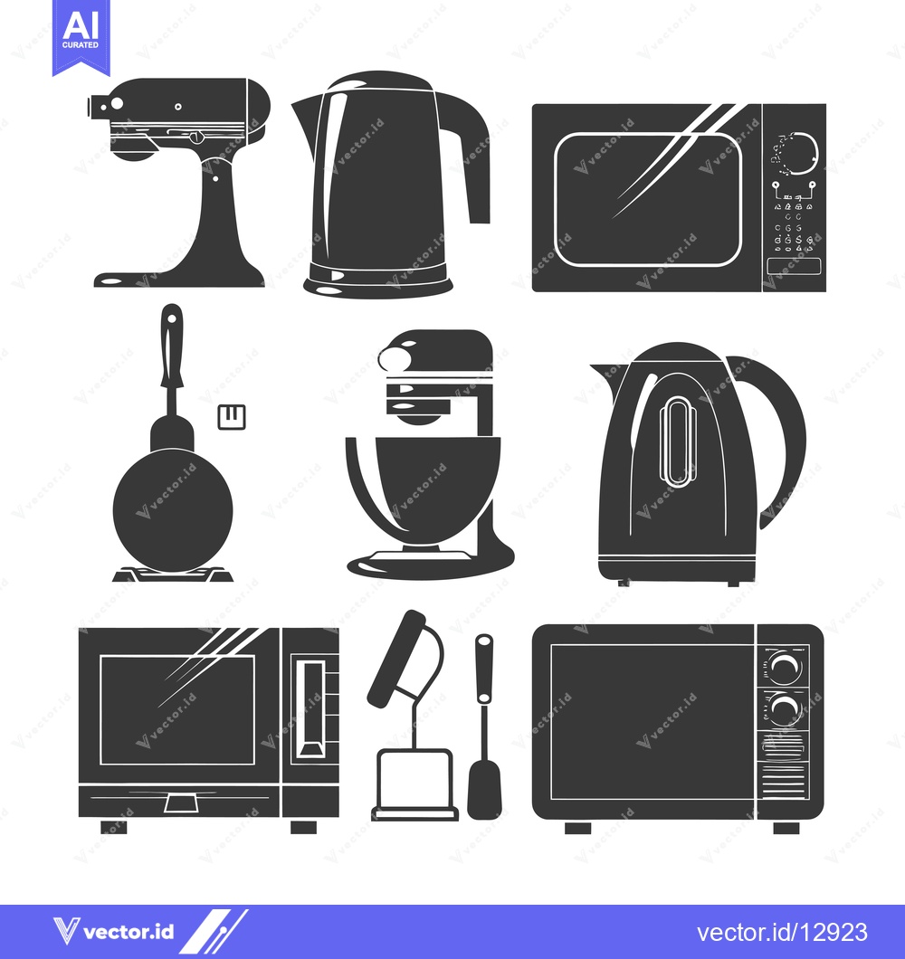 Premium Vector dari A Collection of Black and White Kitchen Appliance Silhouettes