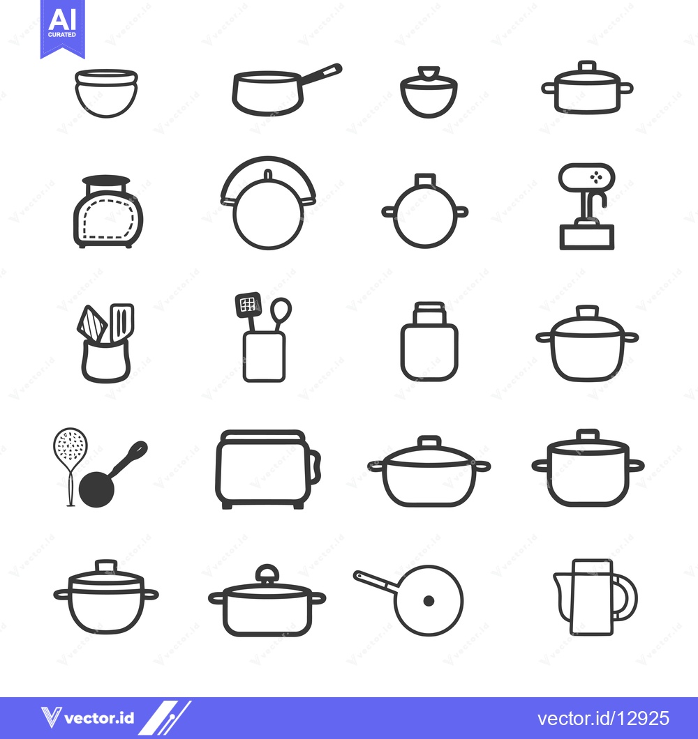 Premium Vector dari A Collection of Black and White Kitchenware Icons