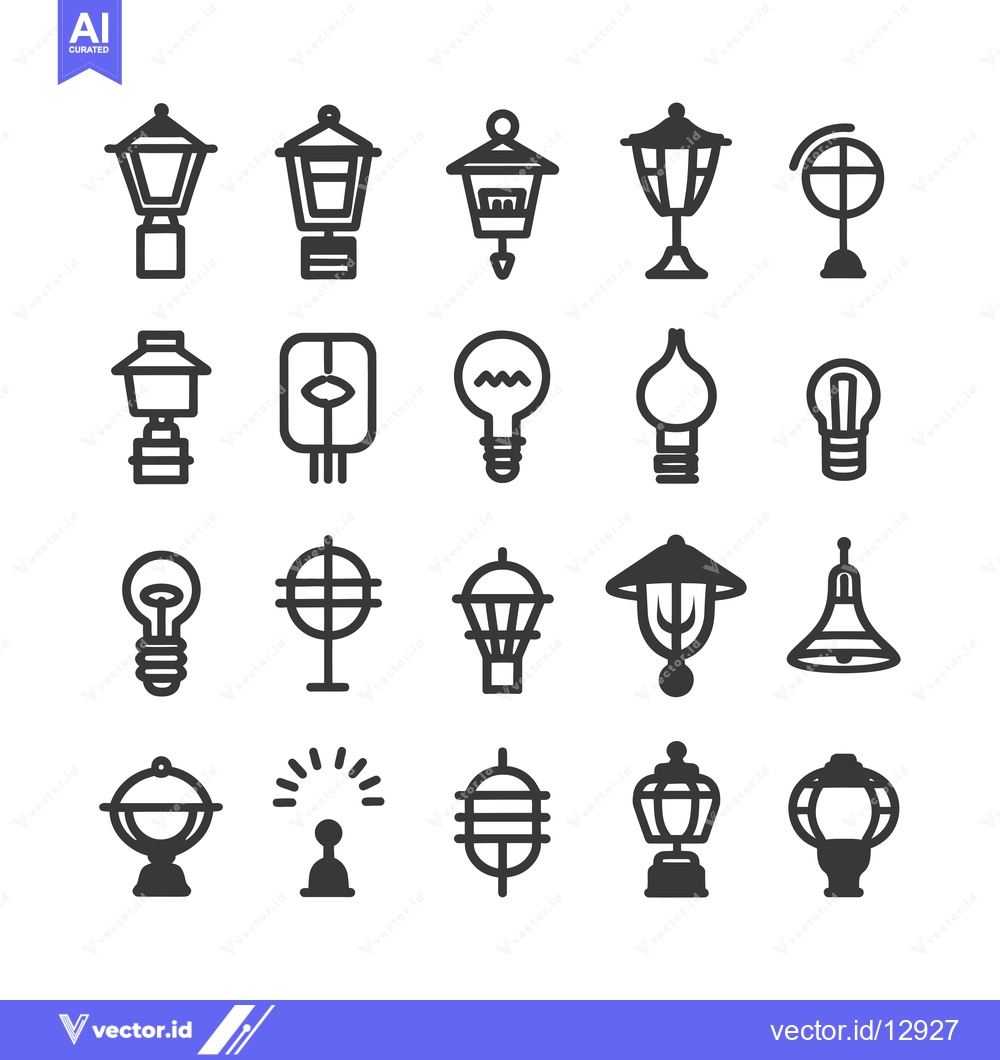 Premium Vector dari A Collection of Black and White Lamp and Lightbulb Icons