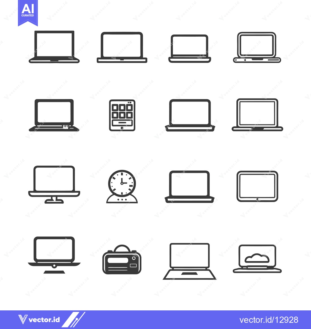 Premium Vector dari A Collection of Black and White Laptop and Device Icons