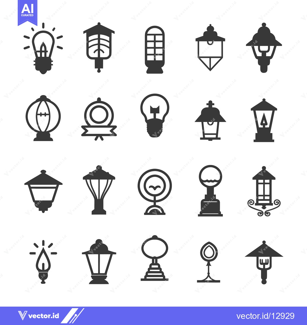 Premium Vector dari A Collection of Black and White Lightbulb and Lamp Icons