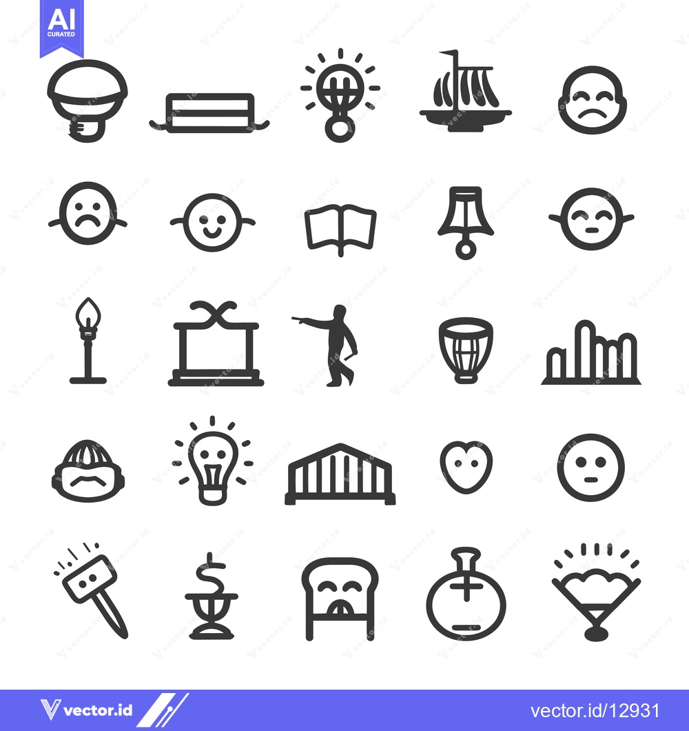Premium Vector dari A Collection of Black and White Line Art Icons with Various Subjects