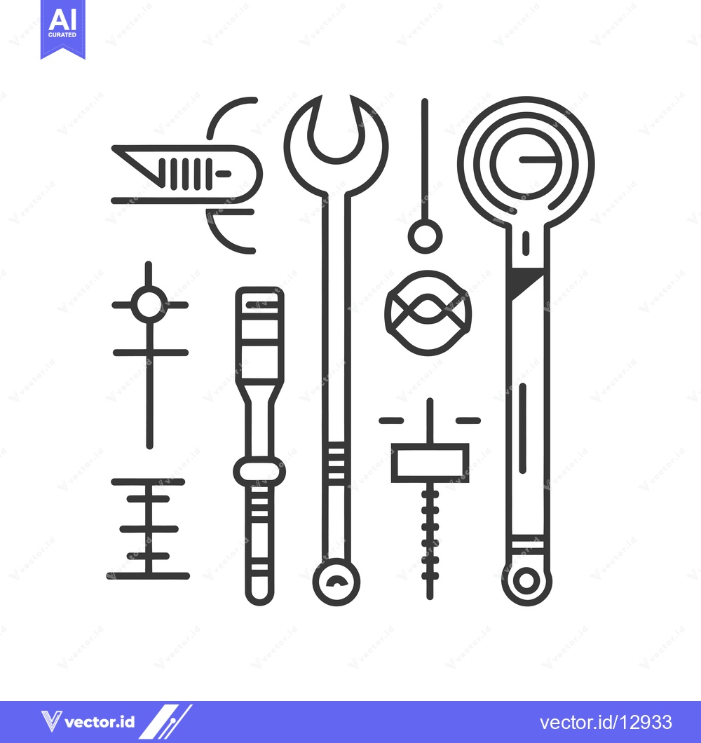 Premium Vector of A Collection of Black and White Line Art Tools