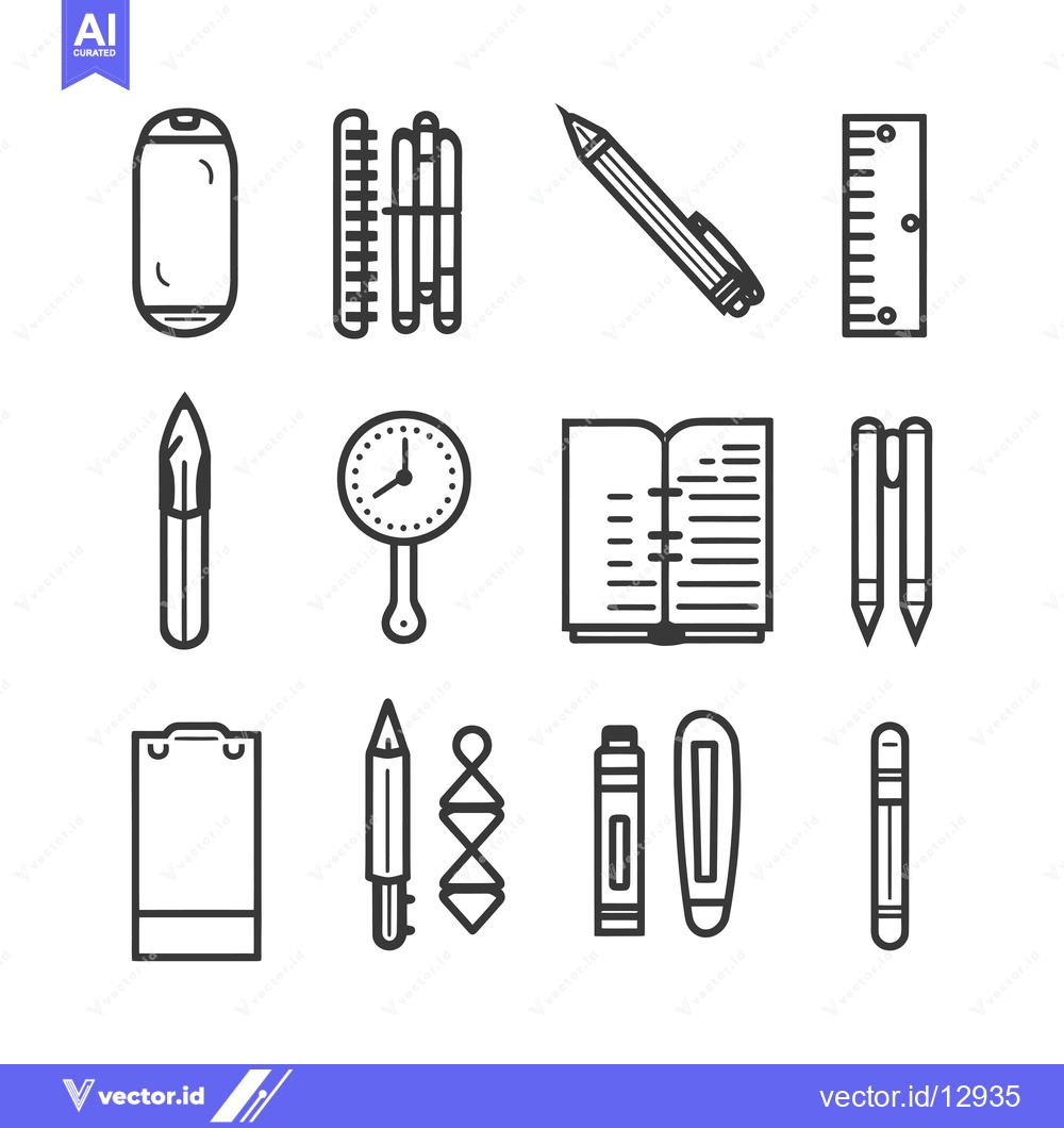 Premium Vector of A Collection of Black and White Line Drawings Depicting School Supplie