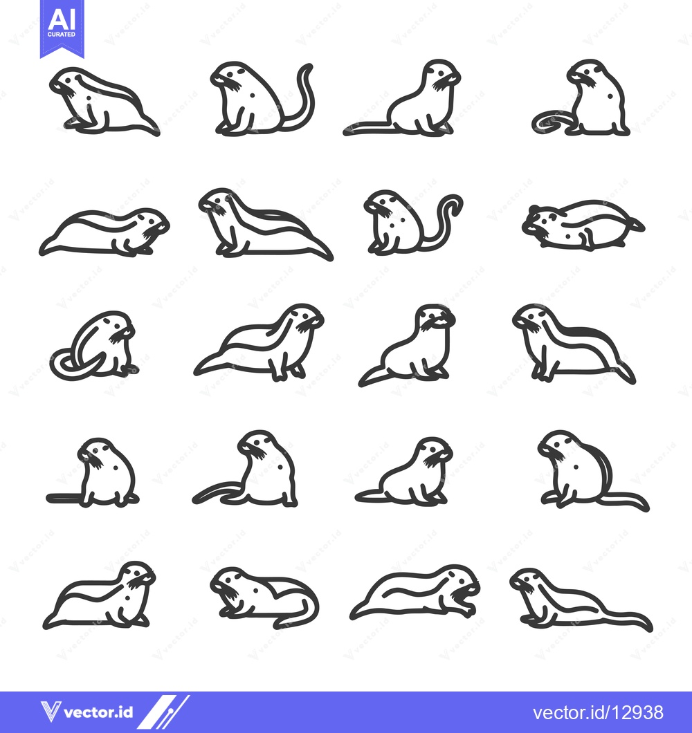 Premium Vector dari A collection of black and white line drawings of otters in different p