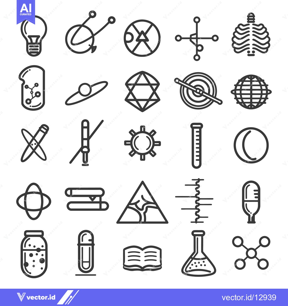 Premium Vector of A Collection of Black and White Line Drawings of Science-Related Icons