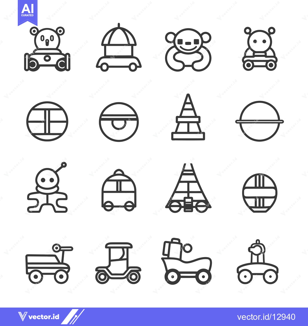 Premium Vector dari A Collection of Black and White Line Drawings of Toy Vehicles and Spac