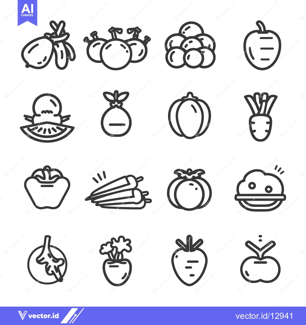 Premium Vector of A Collection of Black and White Line Drawings of Various Fruits and Ve