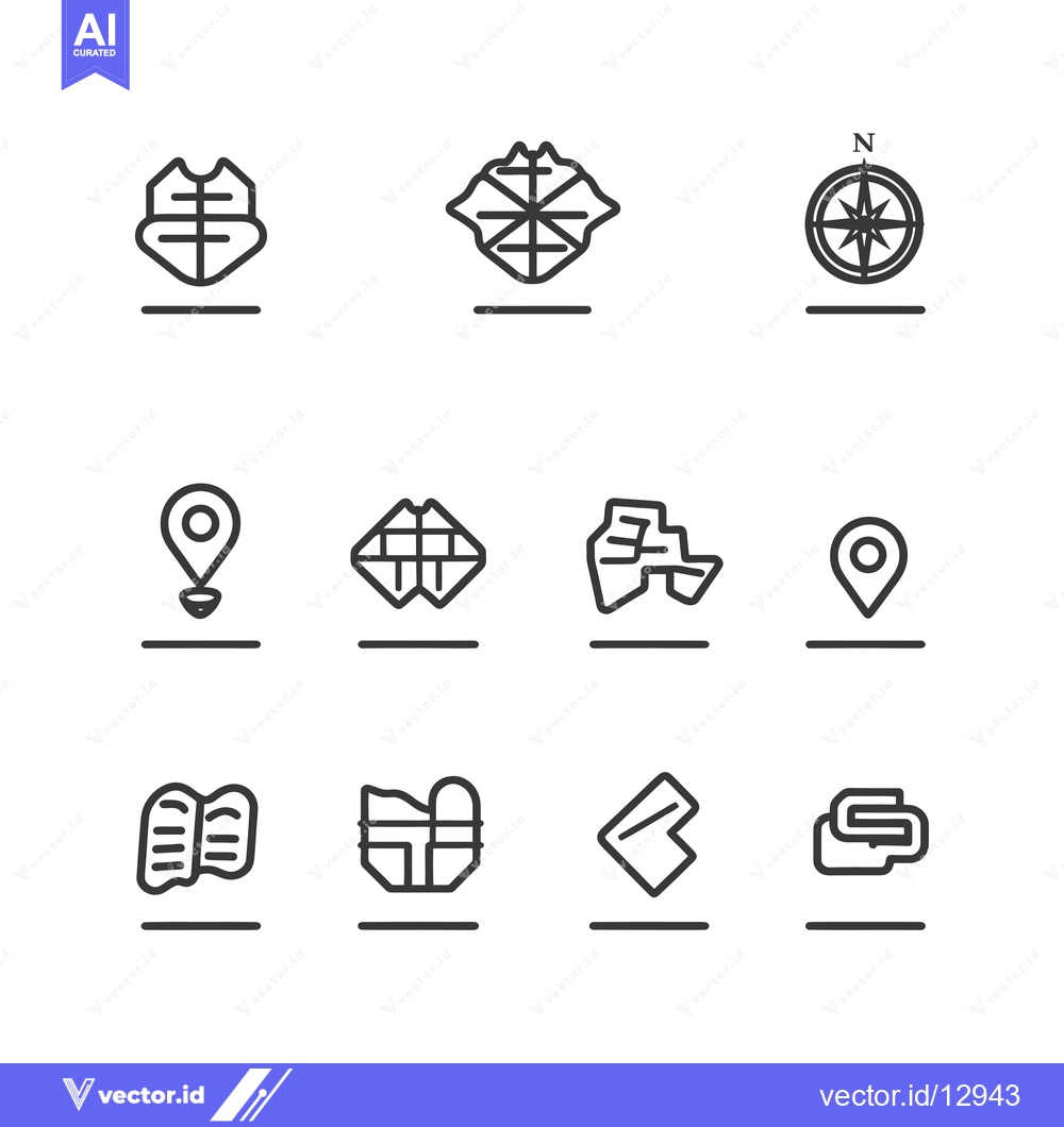 Premium Vector of A Collection of Black and White Line Icons Related to Navigation and M