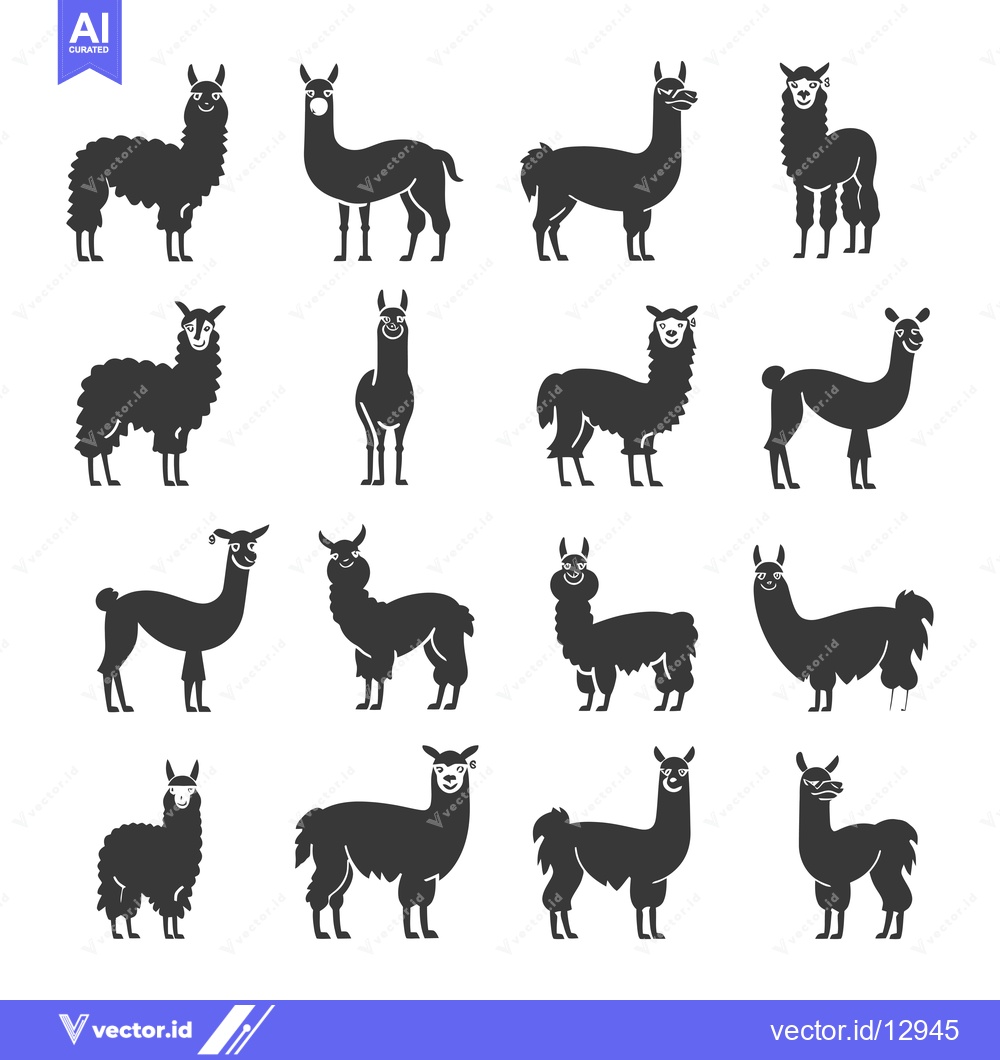Premium Vector of A Collection of Black and White Llama Silhouettes
