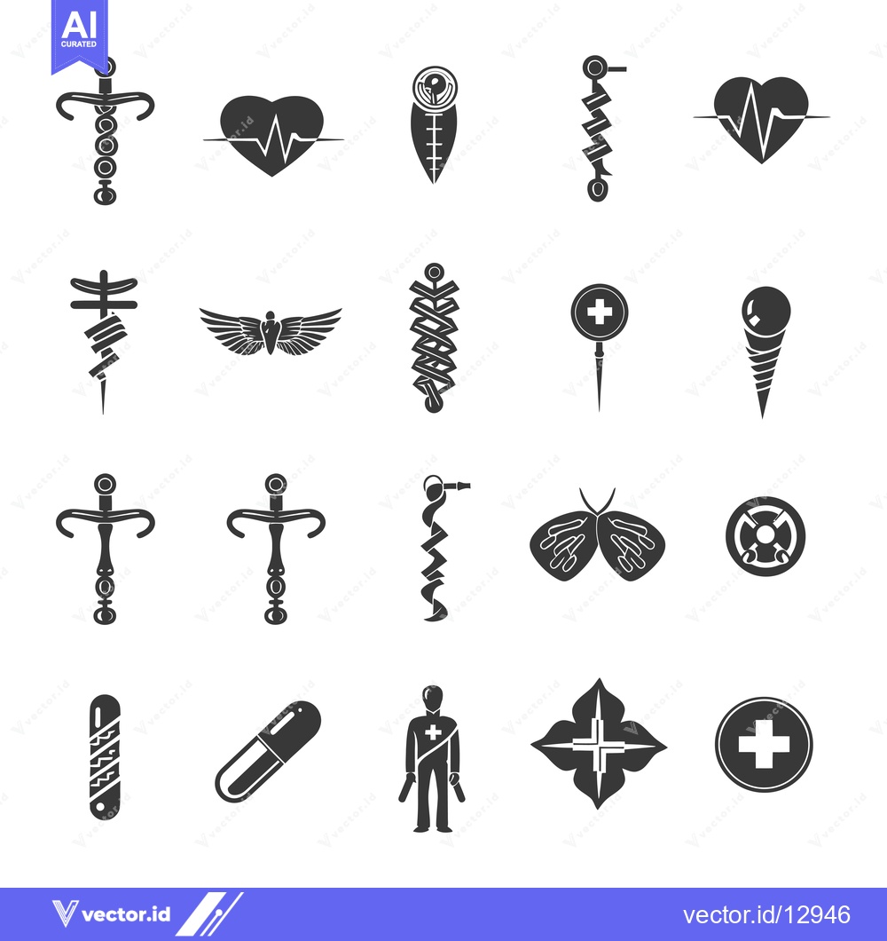 Premium Vector of A Collection of Black and White Medical Symbols