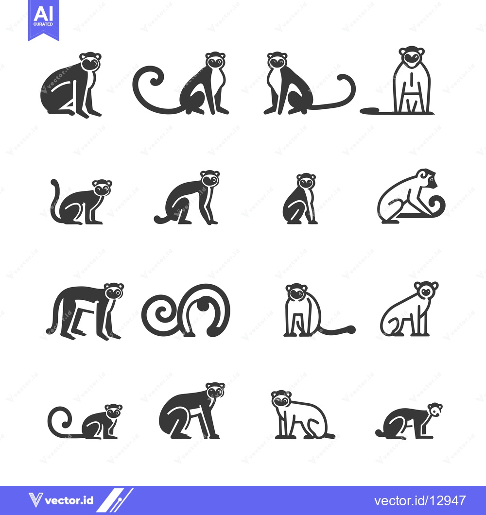 Premium Vector dari A Collection of Black and White Monkey Icons