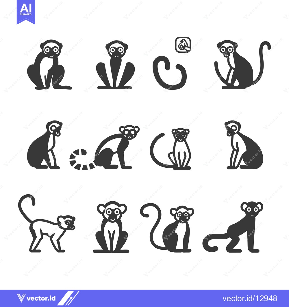 Premium Vector dari A Collection of Black and White Monkey Illustrations