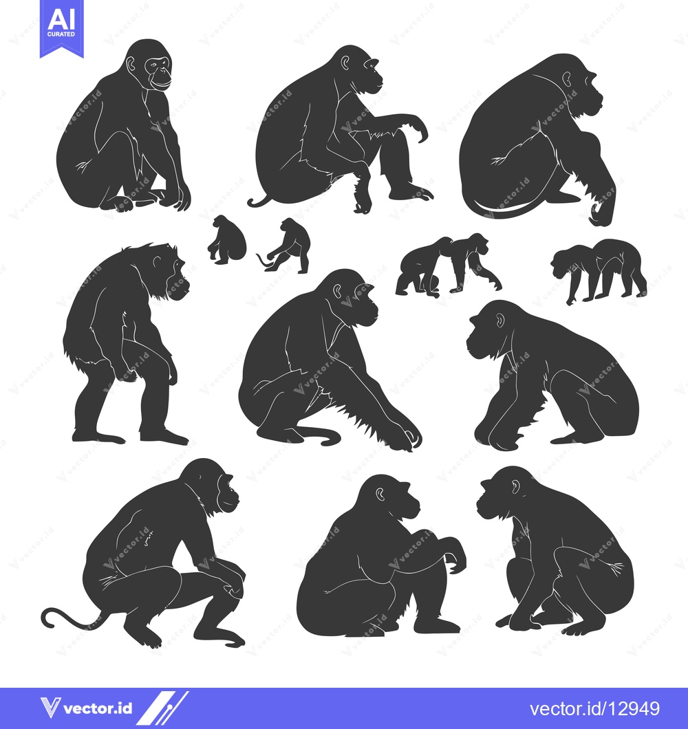 Premium Vector of A Collection of Black and White Monkey Silhouettes in Various Poses