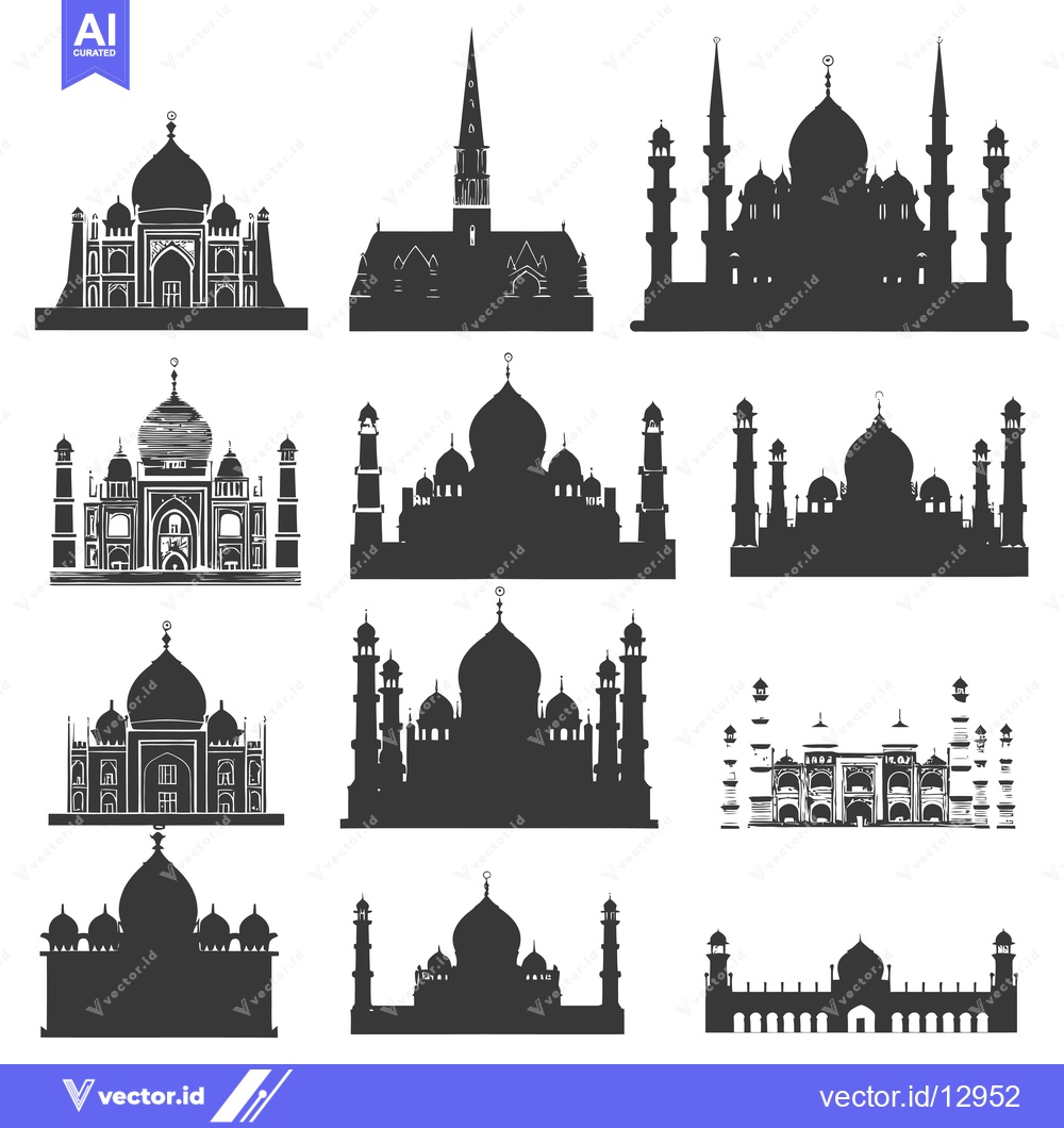 Premium Vector dari A Collection of Black and White Mosque Silhouettes