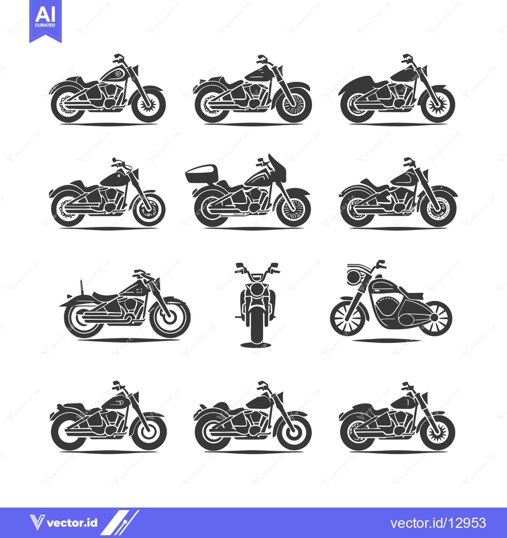 Premium Vector of A Collection of Black and White Motorcycle Silhouettes