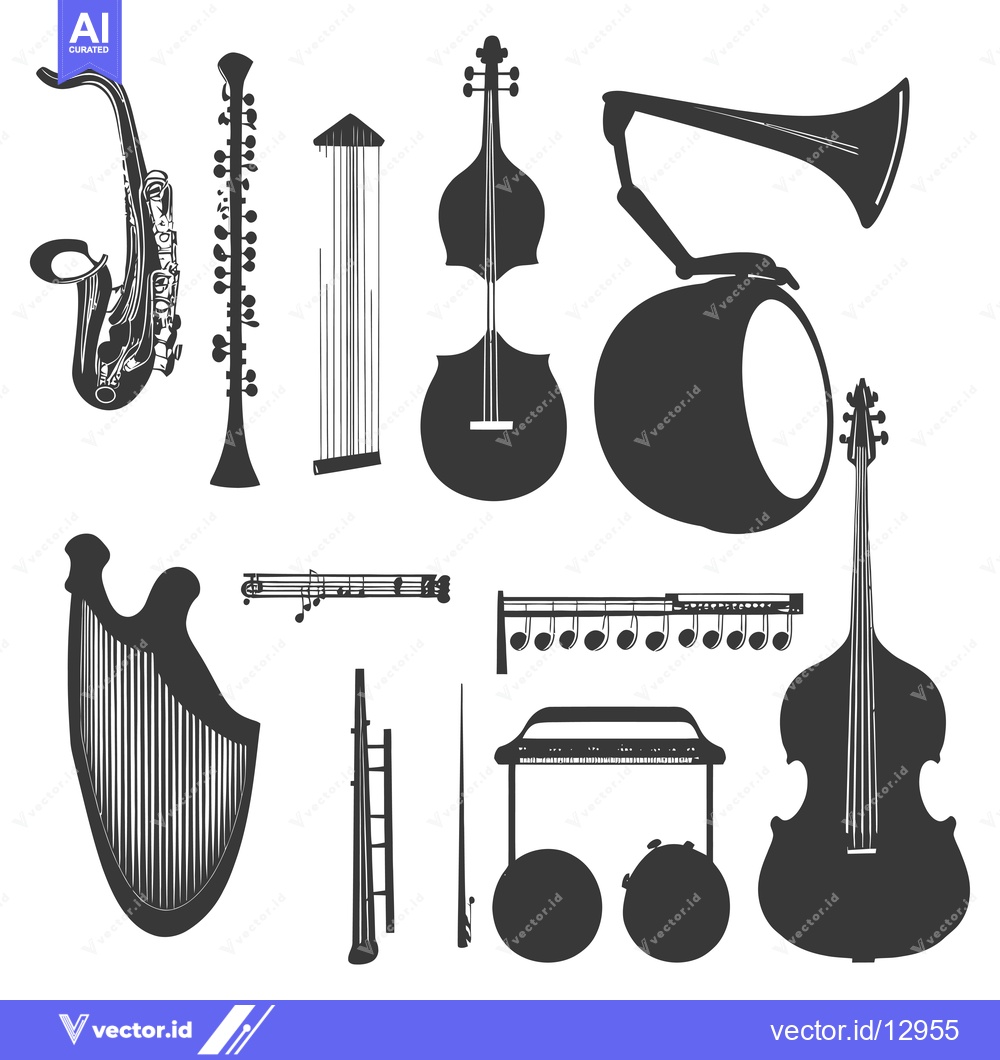 Premium Vector of A Collection of Black and White Musical Instruments