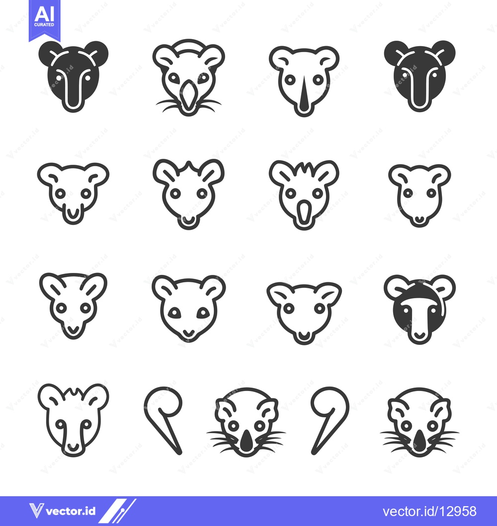 Premium Vector dari A Collection of Black and White Opossum Icons