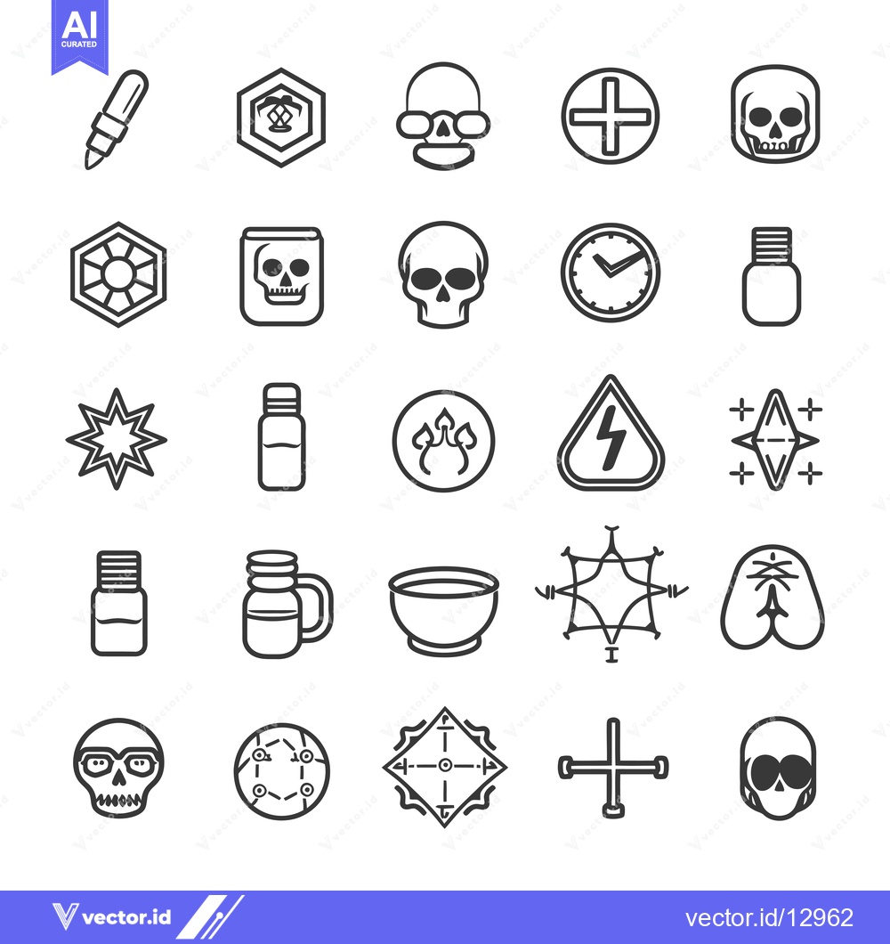 Premium Vector dari A Collection of Black and White Outline Icons Depicting Skulls, Geomet