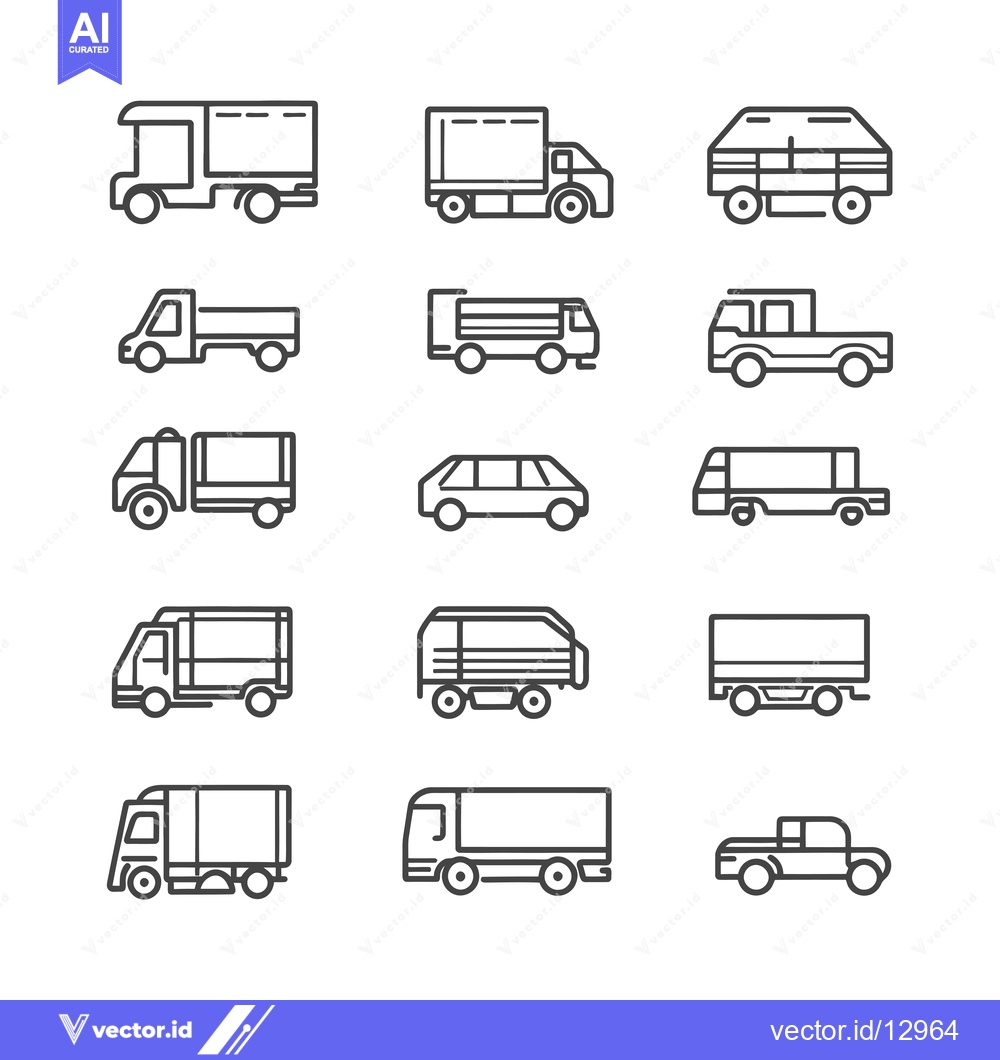 Premium Vector of A Collection of Black and White Outline Truck and Van Illustrations