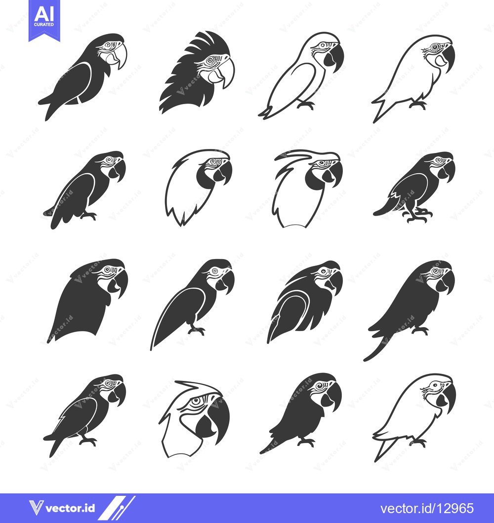 Premium Vector of A Collection of Black and White Parrot Illustrations