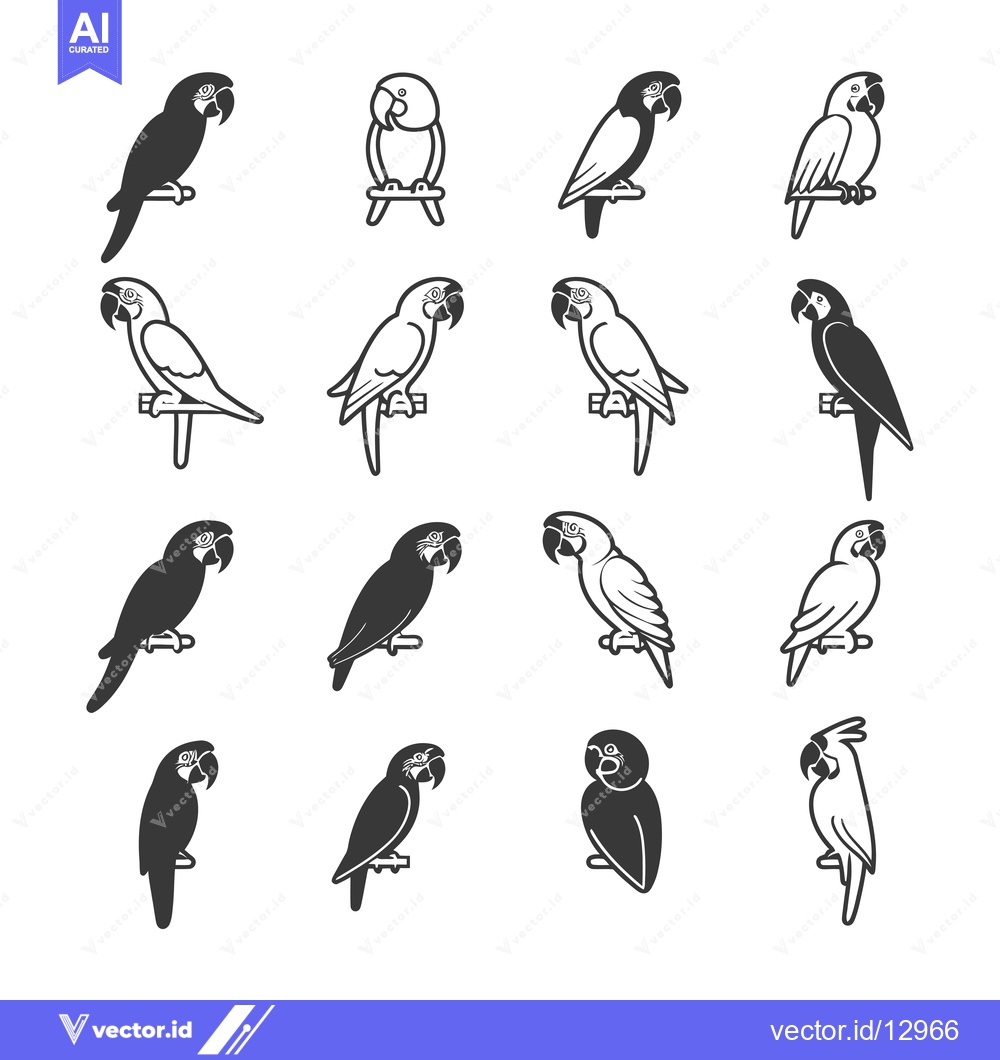 Premium Vector dari A Collection of Black and White Parrot Illustrations