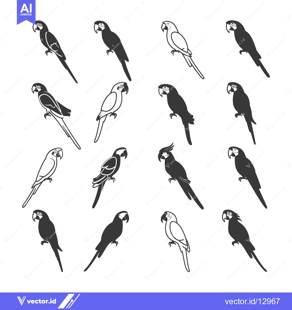 Premium Vector of A Collection of Black and White Parrot Silhouettes