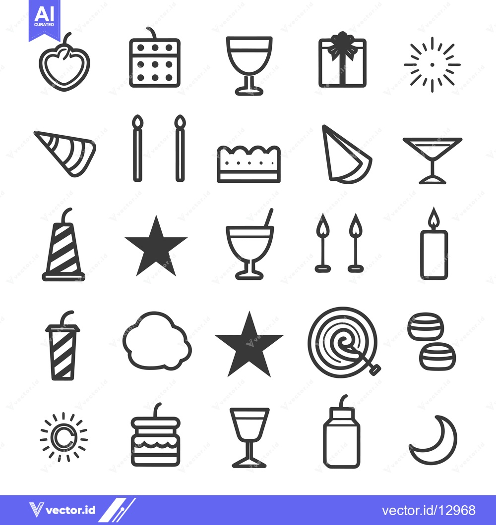 Premium Vector of A Collection of Black and White Party Icons