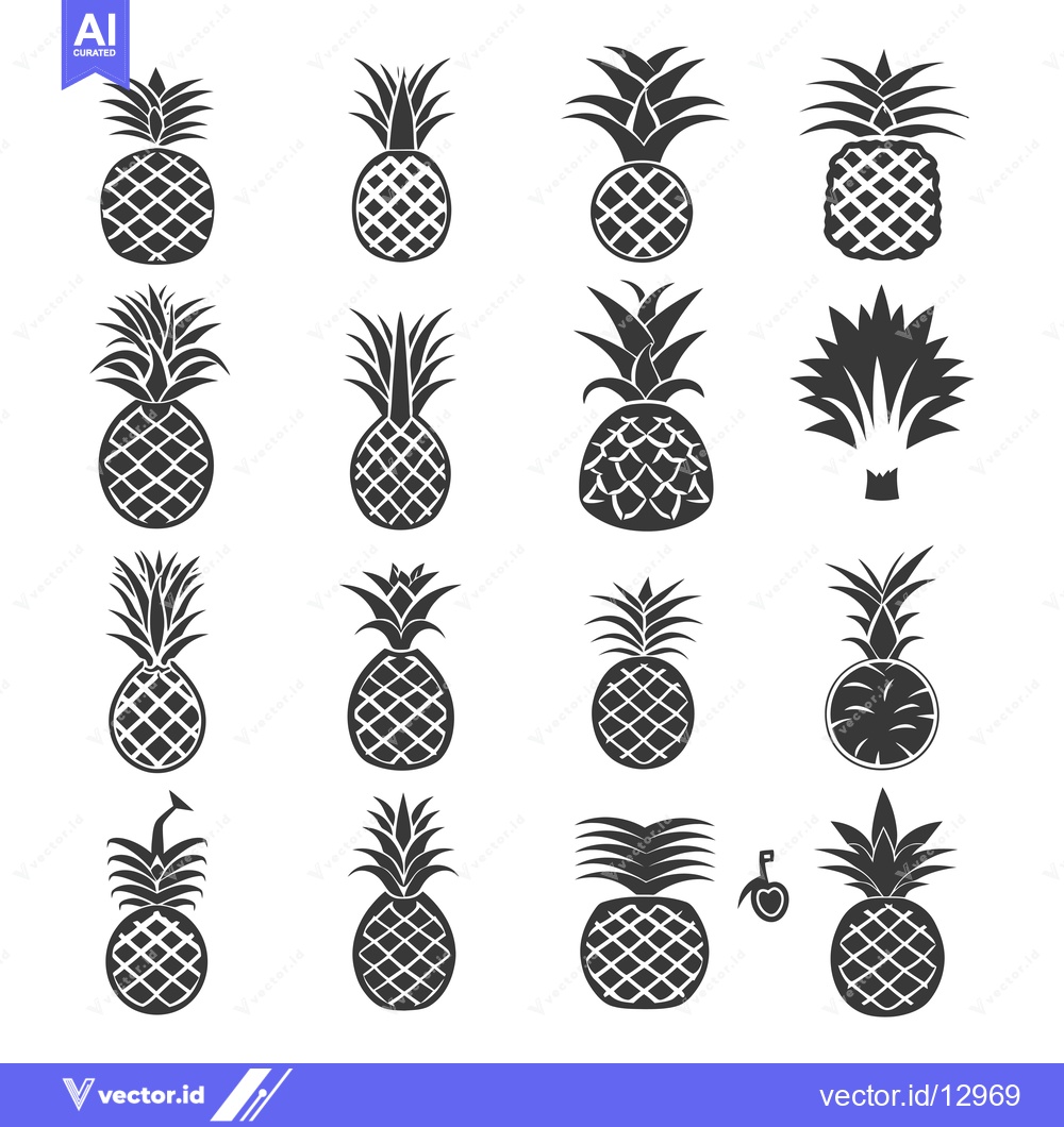 Premium Vector of A Collection of Black and White Pineapple Icons